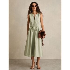 NEW Reiss Liza 100% Cotton Corset Midi Dress in Sage